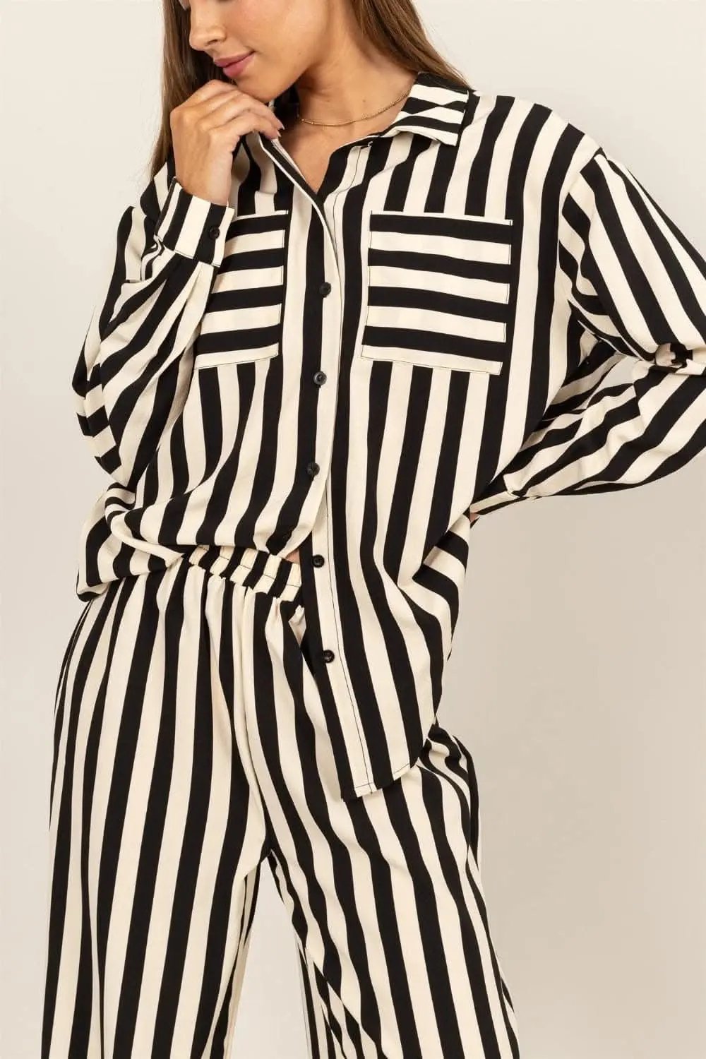 HYFVE Striped Button Up Shirt and Pants Set - Love Salve